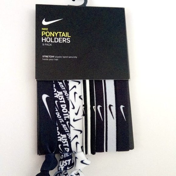 Nike Ponytail Holders Black White Mixed 9 Pieces Hairbands O/S Brand New - Picture 1 of 5
